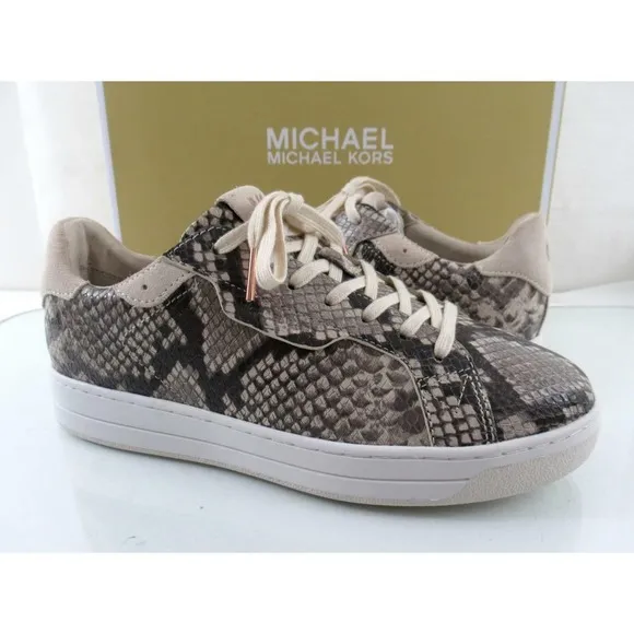 Michael Kors Keating Lace Up Sneakers Embossed Leather Light Sand