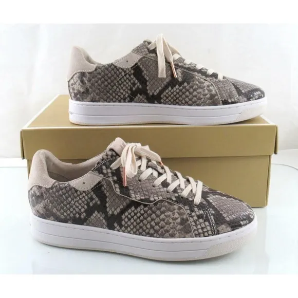 Michael Kors Keating Lace Up Sneakers Embossed Leather Light Sand