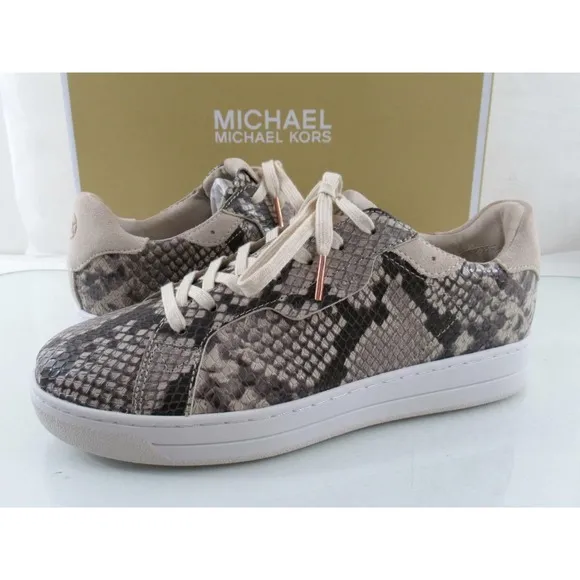 Michael Kors Keating Lace Up Sneakers Embossed Leather Light Sand