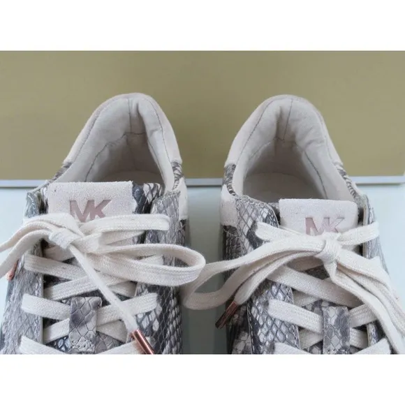 Michael Kors Keating Lace Up Sneakers Embossed Leather Light Sand