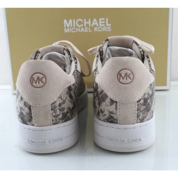 Michael Kors Keating Lace Up Sneakers Embossed Leather Light Sand