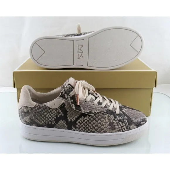 Michael Kors Keating Lace Up Sneakers Embossed Leather Light Sand