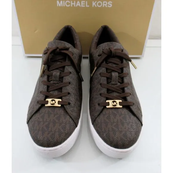 Michael Kors Keaton Lace Up Designer Sneakers MK Logo Brown Size 9
