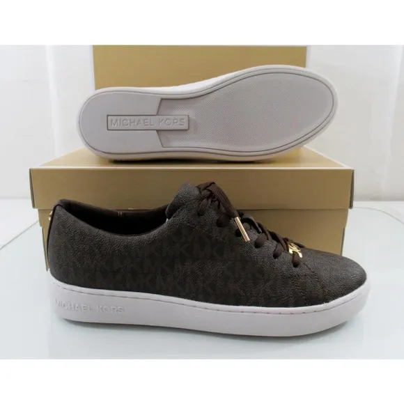 Michael Kors Keaton Lace Up Designer Sneakers MK Logo Brown Size 9