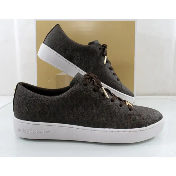 Michael Kors Keaton Lace Up Designer Sneakers MK Logo Brown Size 9