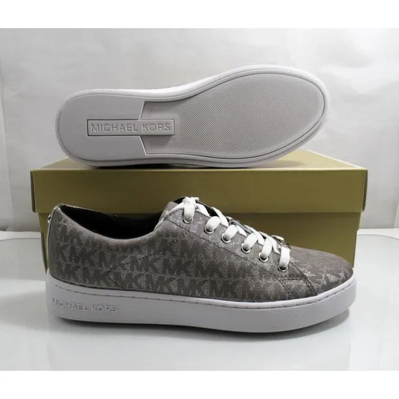 Michael Kors Keaton Lace Up Designer Sneakers MK Logo Silver Size 7.5