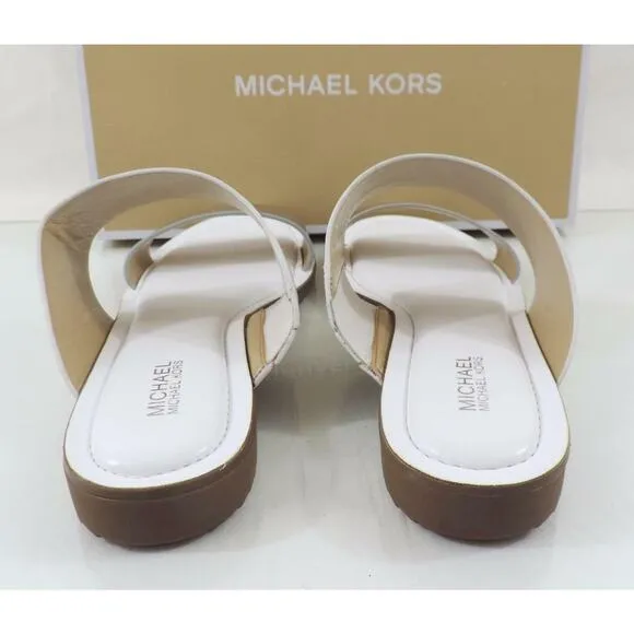 Michael Kors Millie Slide Flat Sandals Metallic Leather Silver / White Size 7.5
