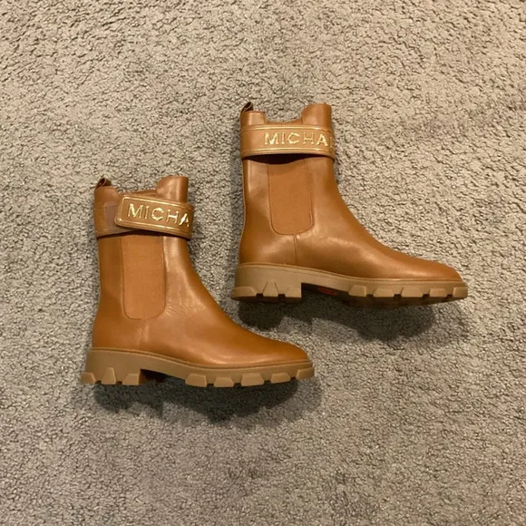 Michael Kors Ridley Chelsea Signature Tall Brown Leather Boots Shoes sz 7, NEW
