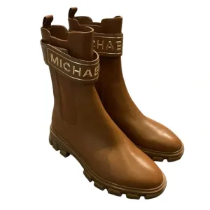 Michael Kors Ridley Chelsea Signature Tall Brown Leather Boots Shoes sz 7, NEW
