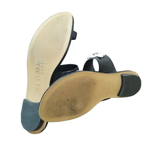 Michael Kors Sonya Women's Size 6M Black Leather Toe Loop Flower Flat Sandals