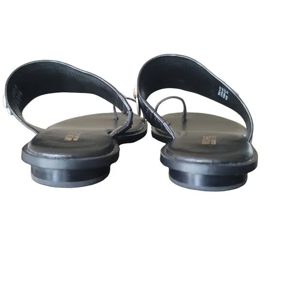Michael Kors Sonya Women's Size 6M Black Leather Toe Loop Flower Flat Sandals