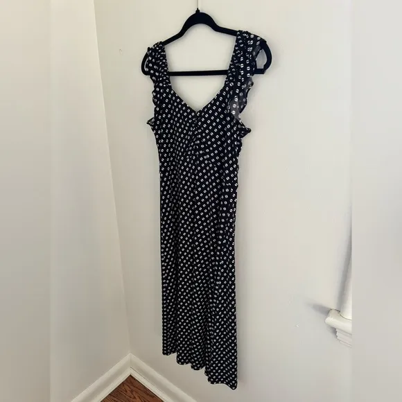 Michael Kors Womens Sliced Dot Ruffle Long Black Dress
