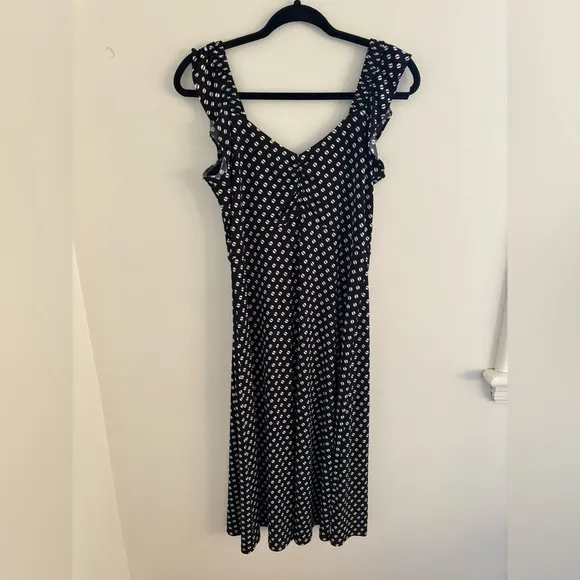 Michael Kors Womens Sliced Dot Ruffle Long Black Dress