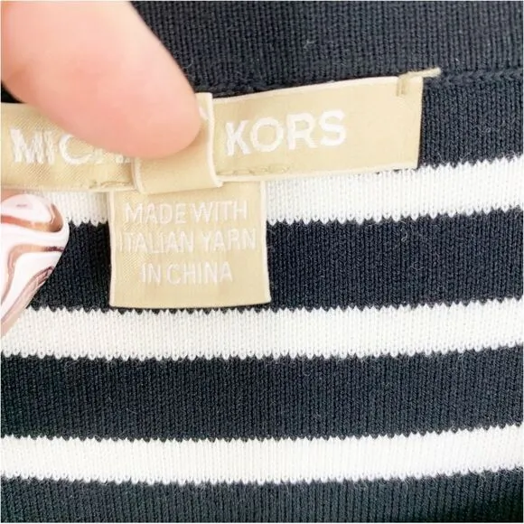 Michael Kors Short Sleeve Black and White Striped T-Shirt Dress