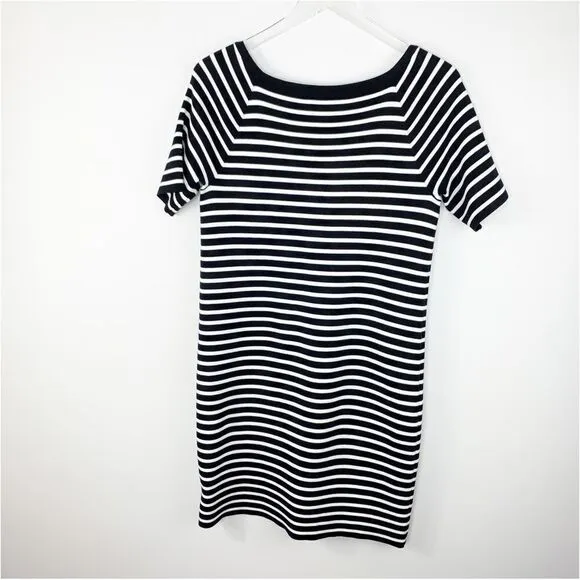 Michael Kors Short Sleeve Black and White Striped T-Shirt Dress