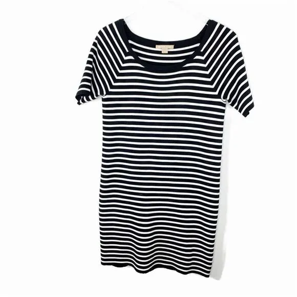 Michael Kors Short Sleeve Black and White Striped T-Shirt Dress