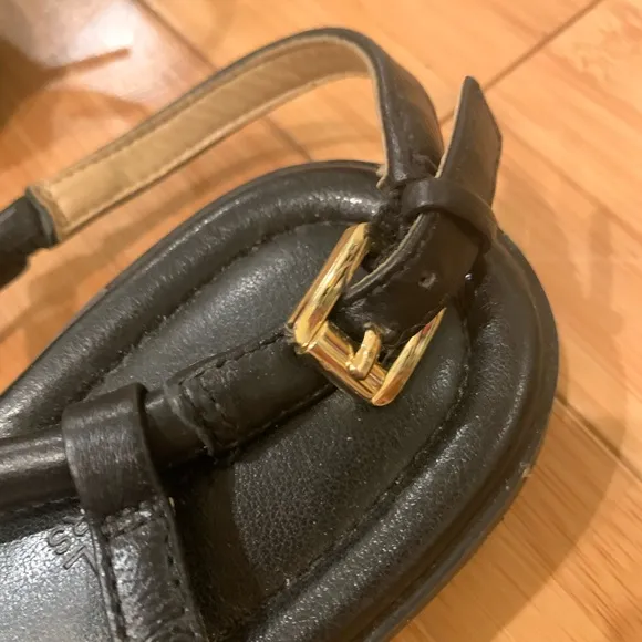 MICHAEL Michael Kors Holly Black Leather &amp; Gold Hardware Flat Sandals Size 7.5