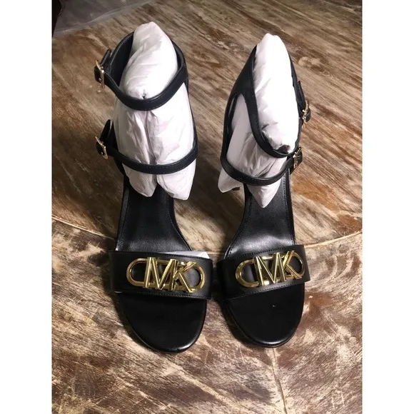 Michael Michael Kors Parker Sandals Ankle Strap High Heel Black NEW 7 US