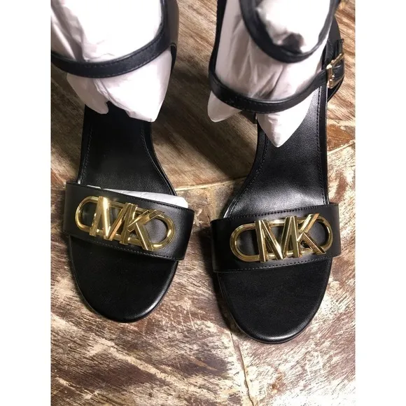Michael Michael Kors Parker Sandals Ankle Strap High Heel Black NEW 7 US