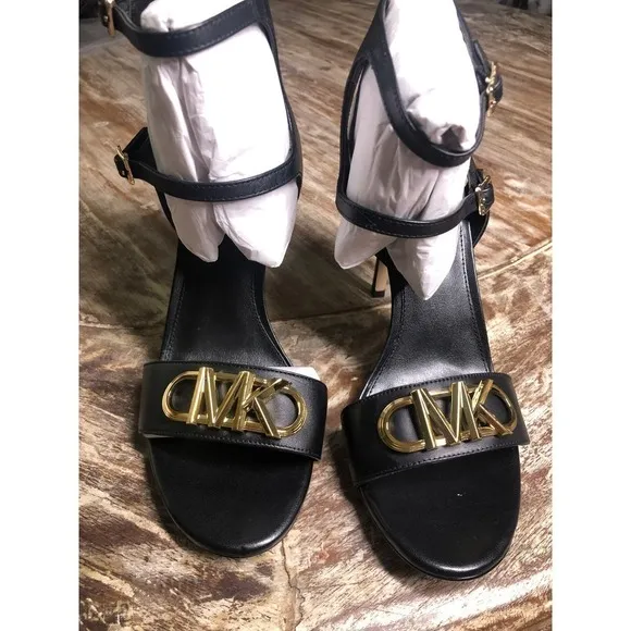 Michael Michael Kors Parker Sandals Ankle Strap High Heel Black NEW 7 US