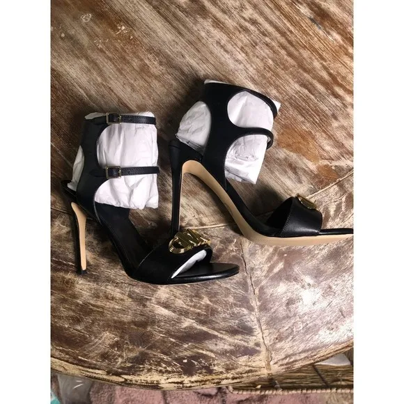 Michael Michael Kors Parker Sandals Ankle Strap High Heel Black NEW 7 US
