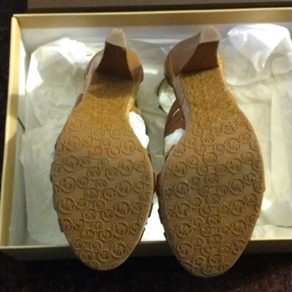 MICHAEL Michael Kors T-Strap Leather Ankle Booties Platform Cork HiHeel Sandals