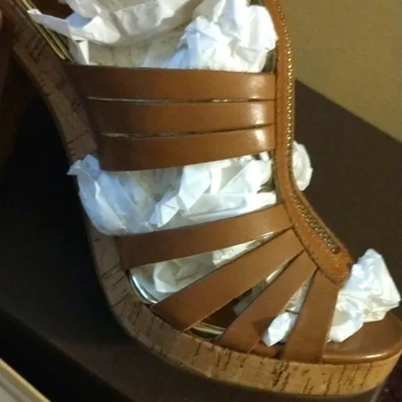 MICHAEL Michael Kors T-Strap Leather Ankle Booties Platform Cork HiHeel Sandals