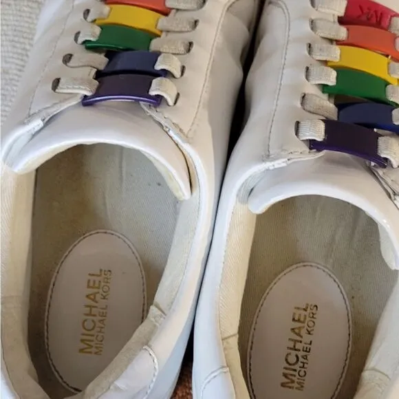 Michael Kors Cameron Leather Fashion Rainbow Lace Sneakers