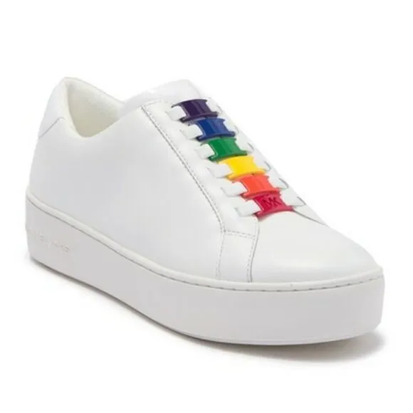 Michael Kors Cameron Leather Fashion Rainbow Lace Sneakers