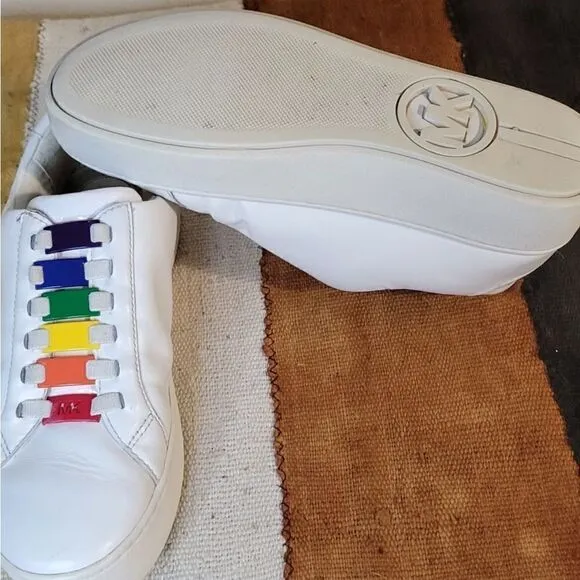 Michael Kors Cameron Leather Fashion Rainbow Lace Sneakers