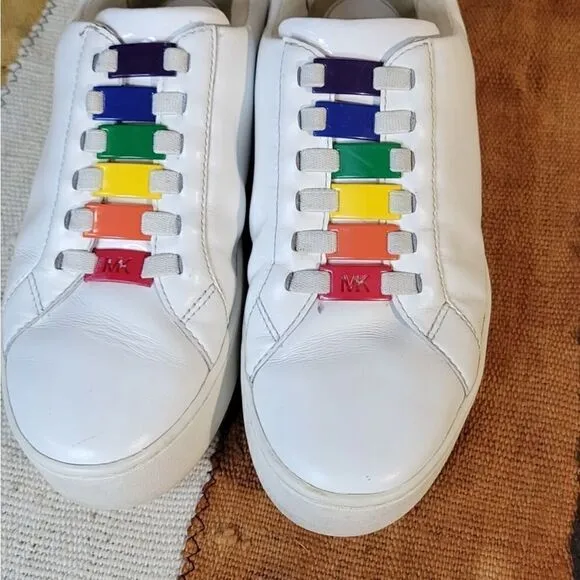 Michael Kors Cameron Leather Fashion Rainbow Lace Sneakers