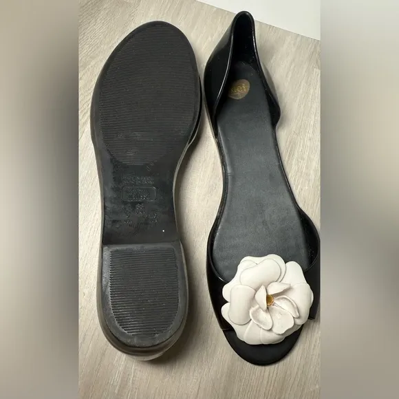 Mini Melissa Black Flat Sandals Womens Shoes Size 9 / 40 Peep Toe Flower