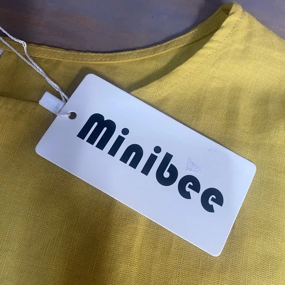 Minibee embroidered high low dress,‎ cotton linen blend, size large