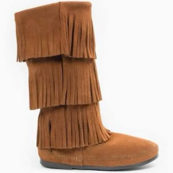 Minnetonka Suede Tan Western Bohemian Fringe Boots Size 7