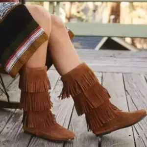 Minnetonka Suede Tan Western Bohemian Fringe Boots Size 7