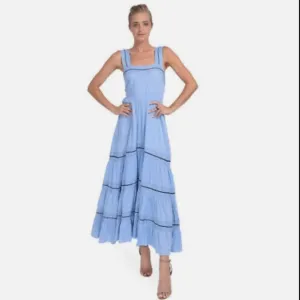 Misa Los Angeles Aurelia Maxi Dress Blue Flowy Tiered Sz XS Cottagecore Preppy