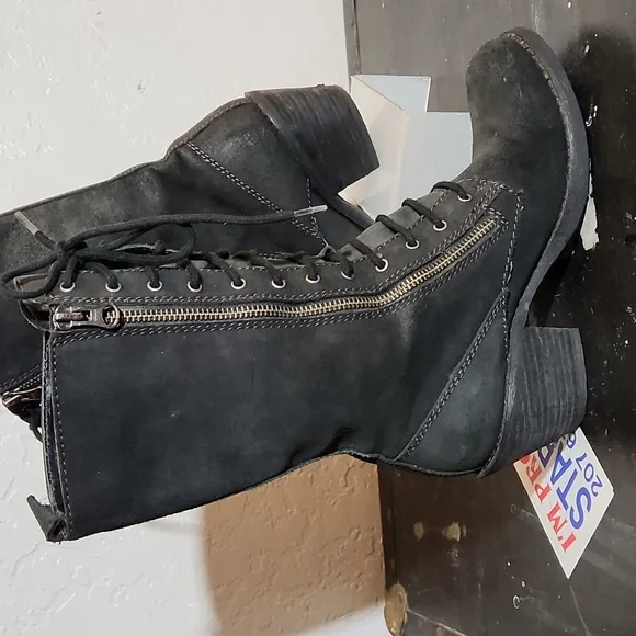 MISS SIXY 36M Blair Black Leather Suede Double Side Zipper Lace Up Boots