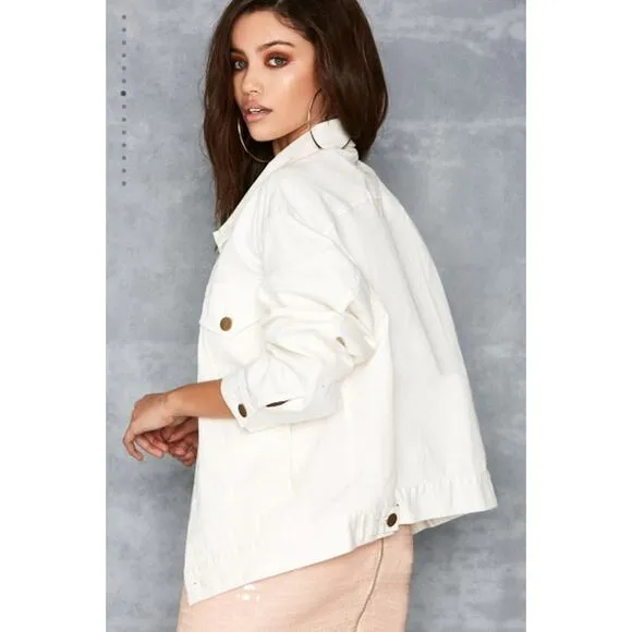 Mistress Rocks by House of CB Fathom White Classic Oversized Denim Jacket Size M
