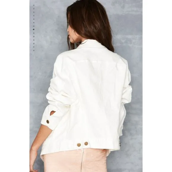 Mistress Rocks by House of CB Fathom White Classic Oversized Denim Jacket Size M