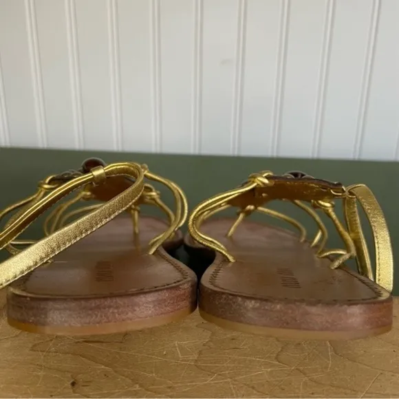 Miu Miu Embellished Boho Gold Flat Sandals w Ankle Strap *Italy*