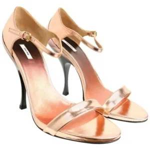 MIU MIU Rose Gold Metallic Leather Sandals EUR 39