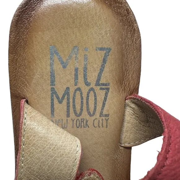Miz Mooz Fifi Sandals Flat Leather Perforated Ankle Strap Red Size 39 US 8.5 9