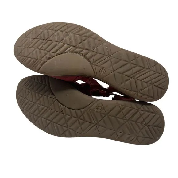 Miz Mooz Fifi Sandals Flat Leather Perforated Ankle Strap Red Size 39 US 8.5 9