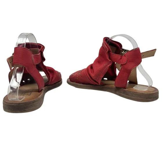 Miz Mooz Fifi Sandals Flat Leather Perforated Ankle Strap Red Size 39 US 8.5 9