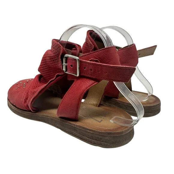 Miz Mooz Fifi Sandals Flat Leather Perforated Ankle Strap Red Size 39 US 8.5 9