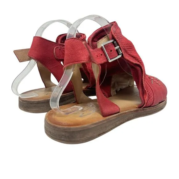 Miz Mooz Fifi Sandals Flat Leather Perforated Ankle Strap Red Size 39 US 8.5 9