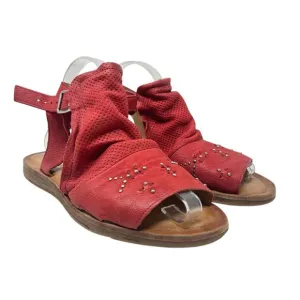 Miz Mooz Fifi Sandals Flat Leather Perforated Ankle Strap Red Size 39 US 8.5 9