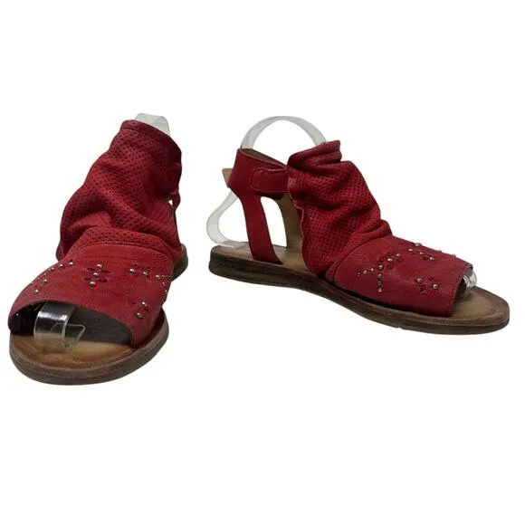 Miz Mooz Fifi Sandals Flat Leather Perforated Ankle Strap Red Size 39 US 8.5 9