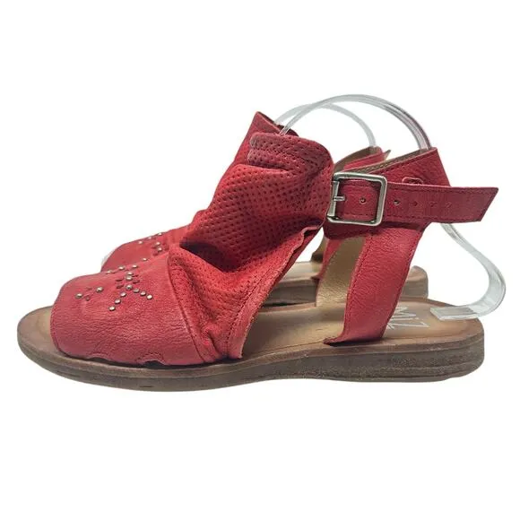 Miz Mooz Fifi Sandals Flat Leather Perforated Ankle Strap Red Size 39 US 8.5 9