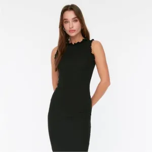 Modern Citizen Madelyn Ruffle Trim Midi Dress Black Womens Size S